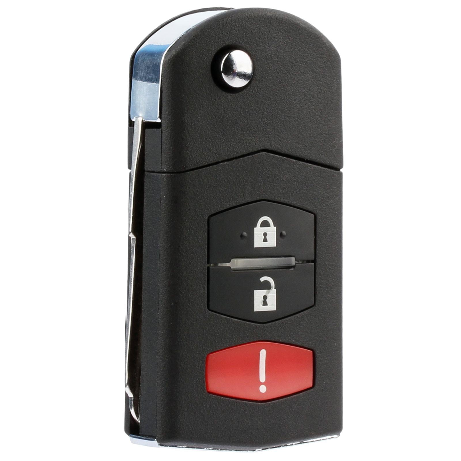 KeylessOption replacement blank flip key fob for Mazda (BCR2-67-5RY) 3-button remote fob, 2 pack