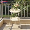 thumbnail image 2 of Hassch Compact 2-Tier Round Side Table, Patio Metal Accent End Table, Versatile Nightstand Plant Stand for Balcony Living Room Indoor and Outdoor, Cream White, 2 of 8
