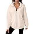 thumbnail image 5 of Bnwani Womens Sweatshirt Womens Tops with Side Pocket Zippered Long Sleeve Drop Shoulder Hoodless Sweatshirts Beige 2XL, 5 of 8