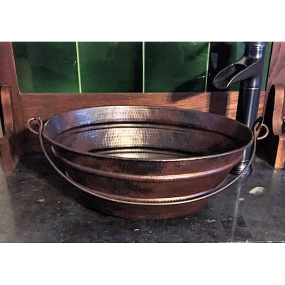 16" Oval Copper Vessel Bathroom Sink Bucket Style with Handle