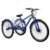 MOPHOTO 24" Mountain Tricycle 7 Speed Adult Cruiser Trike, Cargo Basket, Blue Adult Tricycle