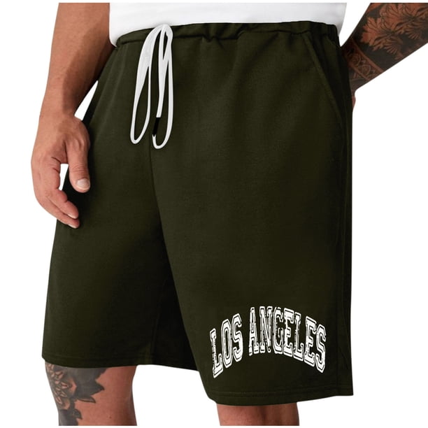 Mens Casual Shorts Lace-Up Elástico Cintura Bolsillo Ejercicio Fitness Hogar Pantalones de Media Longitud para Diario