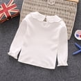 thumbnail image 3 of JANGSLNG Baby Girl Kids Cotton Peter Pan Collar Long Sleeve Solid Color Top Cute T-shirt, 3 of 8