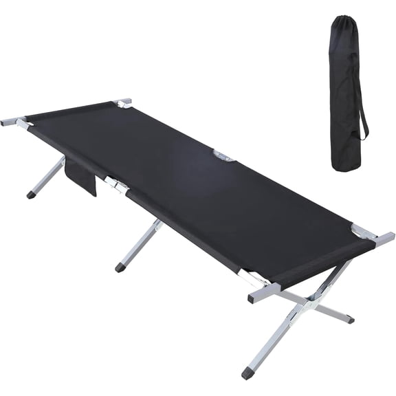 Heavy Duty Folding Camping Cot for Adults, 330 lbs Capacity Portable Sleeping Cot with Carry Bag & Side Pocket, Easy Setup Bed for Camping Travel Office Napping, Black