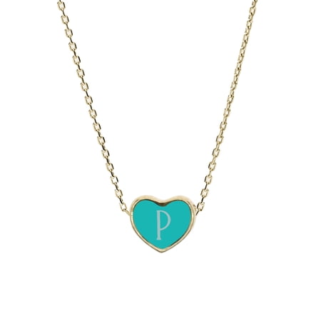 Reversible Heart Initial Necklace By Pink Box in Gold Tone - Teal