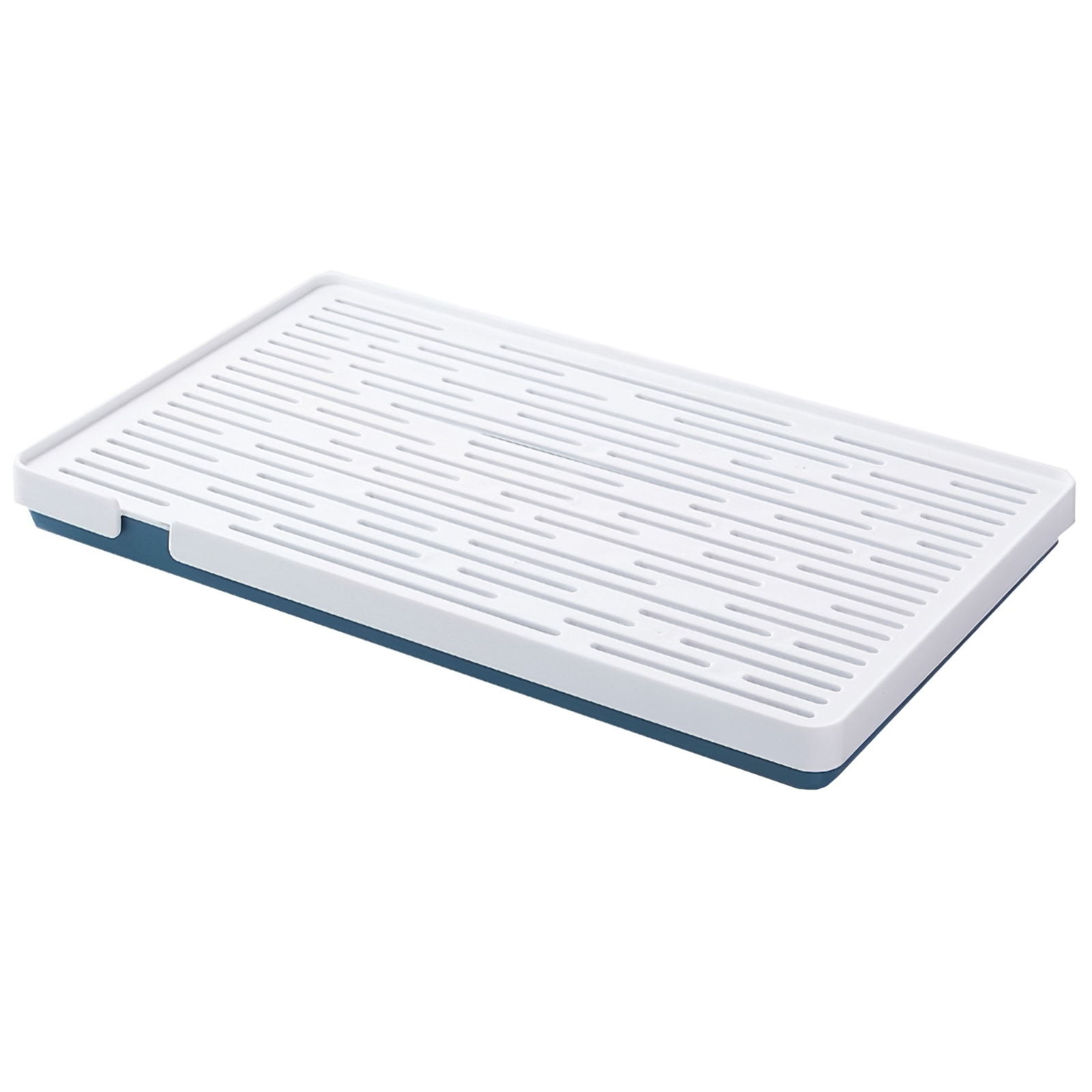 Doublelayer Drain Board Mat Drain Tray with Foot Pads Striped Drain Hole for Kitchen Sink Table