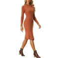 thumbnail image 4 of INSPIRE CHIC Women's Turtleneck Sweater Dress Long Sleeves Slit Bodycon Midi Ribbed Knit Dress Orange S, 4 of 5