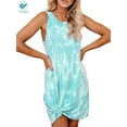 thumbnail image 2 of Deago Women’s Casual Tie Dye Short Dress Crew Neck Sleeveless Loose T Shirt Summer Tank Beach Sundress (Green, M), 2 of 9