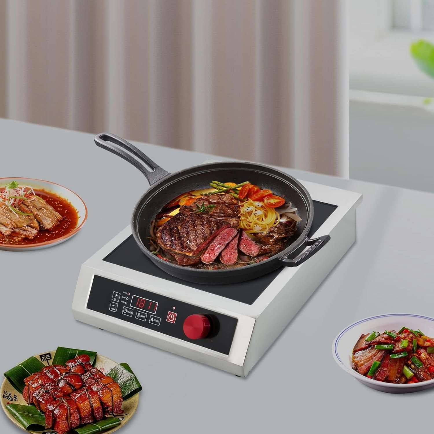 Miumaeov 3500W Commercial Induction Cooktop, Professional Portable Induction Cooktop, Portable Countertop Burner with 10-Speed Temperature/Power Adjustable