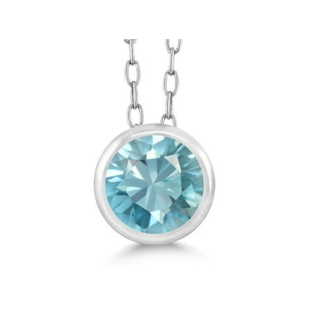 0.85 Ct Round Blue Zircon 925 Sterling Silver Pendant With Chain