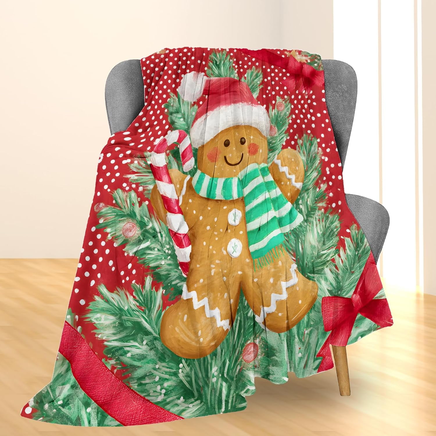 Christmas Gingerbread Men Blanket, Soft Lightweight Flannel Cute Cookie Holiday Blanket for Couch, Bed, Travel & Home Decor Gifts, Cozy Warm Blankets for Adults Users Women Women 60×50 in