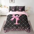 thumbnail image 2 of Manfei Kawaii Bowknot Letter Y Bedding Comforter Set 7pcs, Glitter Diamond Queen Bedding Sets, Black Pink Cartoon Reversible Queen Sheet Sets, Lightweight Room Decor, 2 of 7