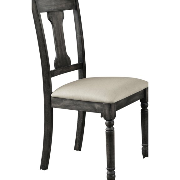 Pair Of Tan Linen & Gray Chairs - High Back, Stationary Seat, 38mm Thick 2 Armless Dining In Weathered Padded Seat And Back With Wooden Construction