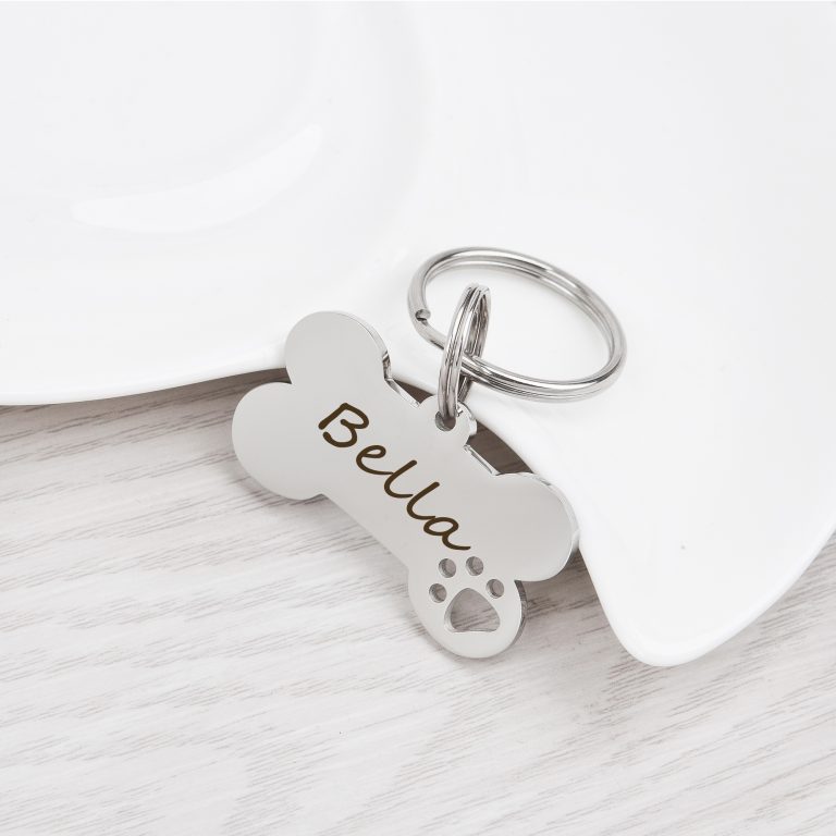 Anavia Stainless Steel Bone Hollow Paw Print Engraved Dog ID Tag, Multi-color, S