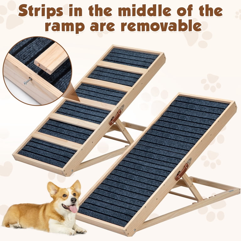 Non-slip Dog Ramp Adjustable Wooden Dog Ramp With Rails - Folding Pet ...