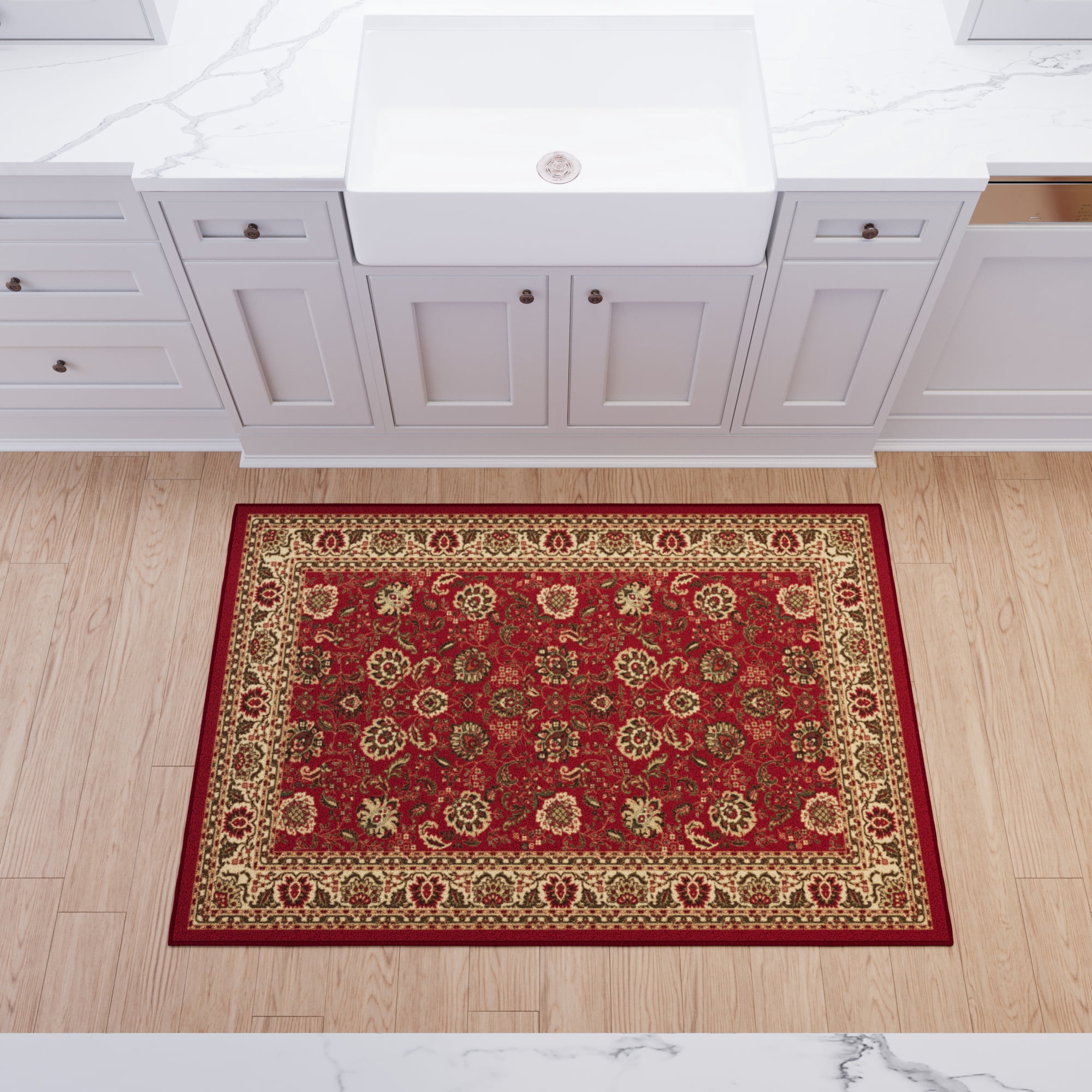 Ottomanson Extra Long Runner Rug 2'7" x 51' – Non-Slip Low Pile Hallway Carpet, Oriental Red