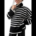 thumbnail image 2 of Suéter de Cuello Alto A Rayas para Mujer, Suéter Holgado Que Combina con Negro L, 2 of 9