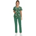 thumbnail image 5 of Wutalume Women's Festive Healthcare Scrub Set, Christmas Pattern Short Sleeve Top and Work Pants, Medical Work Uniform,Army Green L, 5 of 6