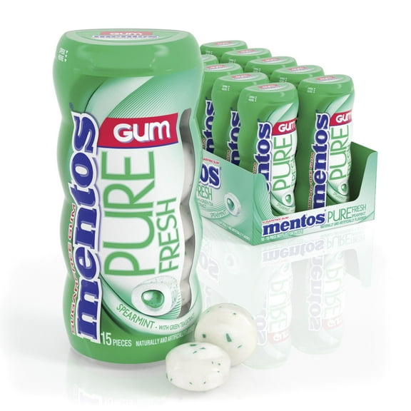 Mentos Pure Fresh Sugar-Free BCF26 Chewing Gum with Xylitol, Spearmint, 15 Piece Bottle (Bulk Pack of 10)
