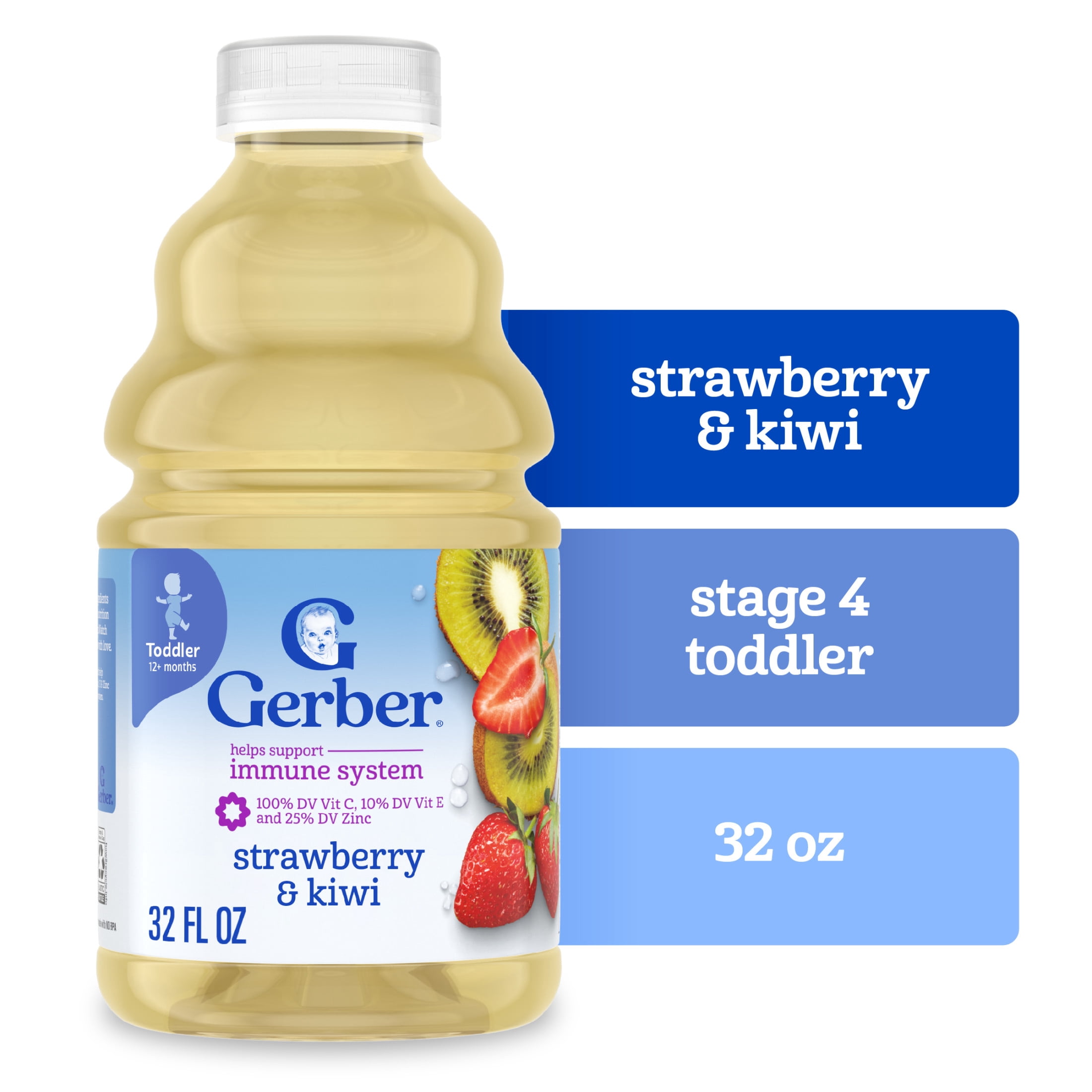 (10 pack) Gerber Fruit Splashers Toddler Juice Strawberry Kiwi, 32 fl oz Bottle