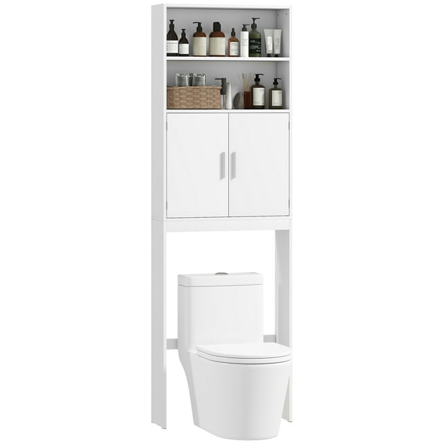 HOMCOM Over The Toilet Storage Cabinet, 4-Tier Bathroom Organizer, White