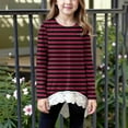 thumbnail image 2 of aohooy Big Girls Tee Shirts Stripe Long Sleeve Crewneck Tunic Lace Trim Hem Trendy Blouses Cute Boho Fall Pullover Loose Soft Tops Wine,14-15Years, 2 of 6