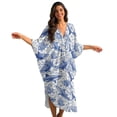 thumbnail image 3 of Xoenoiee Blue Shark Flower Pattern Momo Dresses for Women V Neck Caftan Swimsuit Cover Up Lougewear Dress One-Piece Kaftan Dresses Batwing Sleeve Beach Dress, 3 of 7