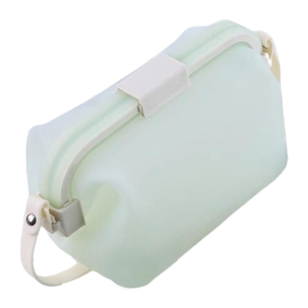 Silicone Lunch Box Make Up Pouch Microondas Bolsa de tocador Contenedor de almacenamiento de alimentos plegable Caja de bento para viajar RV Oficina Verde claro