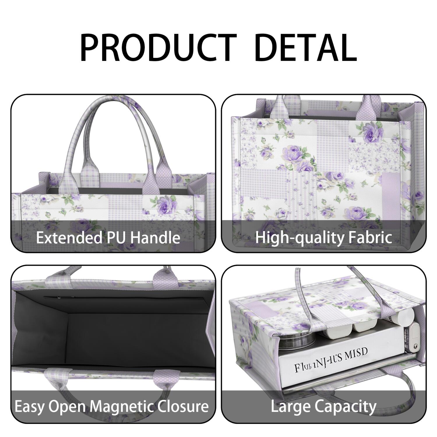 Large Capacity Tote Bag,Pioneer Flower Floral Print Pattern Handbag Fashion Luxury Tote Bag,15.7"x13"x 5.1" Inches,Laptop Compatible