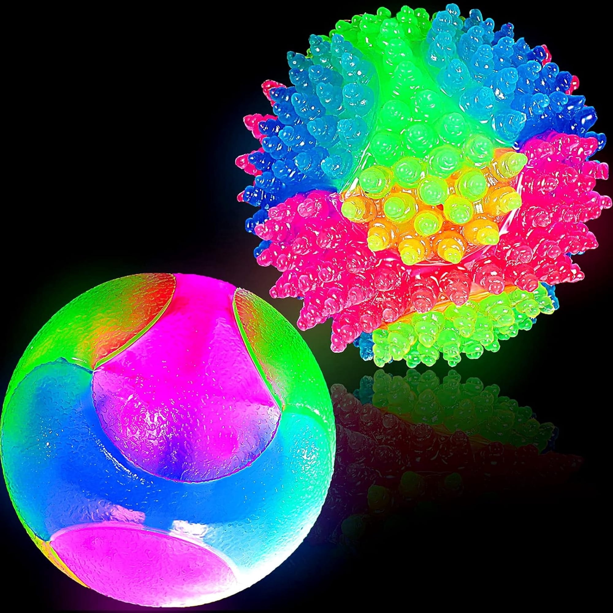 BESTSKY 2 Pack Light Up Ball for Dog 2.5" Color Interactive LED Flashing Glow in the Dark Pet Toy Bounce-Activated Elastic Silicone Ball for Small Medium Dogs (Classic Style)