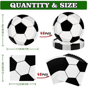 DFVYU-96pcs Soccer Party Supplies Soccer Paper Plates and Napkins Soccer Theme Birthday Tableware Include 48pcs Plates and 48pcs Napkins Serves 48 Guests