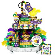 Husfou Mardi Gras Decorations Tiered Tray Decor Set, Tabletop Wooden Carnival Centerpiece Signs Ornaments for Mardi Gras Party Supplies
