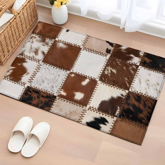 Brown Beige Bathroom Rug Washable 2x3 Entryway Rug Non Slip Vintage Art Plaid Farmhouse Checkered Front Door Mat Low Pile Indoor Doormat Throw Floor Carpet for Kitchen Bedroom Entrance