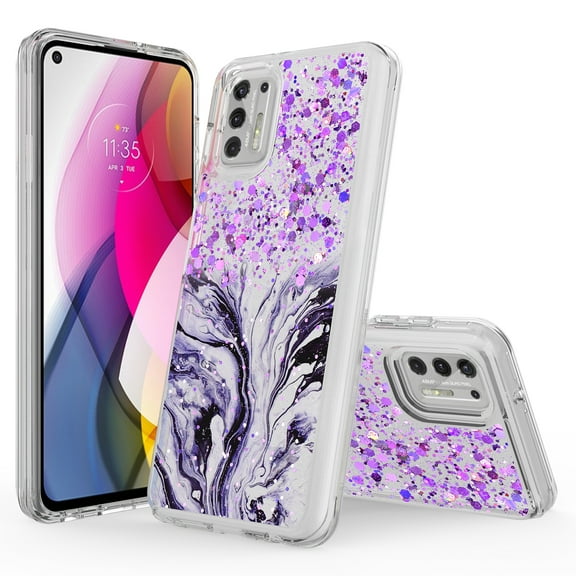Samsung Galaxy A52 Phone Case, Rosebono Hybrid Bling Glitter Sparkle Epoxy Graphic Marble Colorful Silicone Skin Cover Armor Case for Samsung Galaxy A52 4G and 5G (Purple)