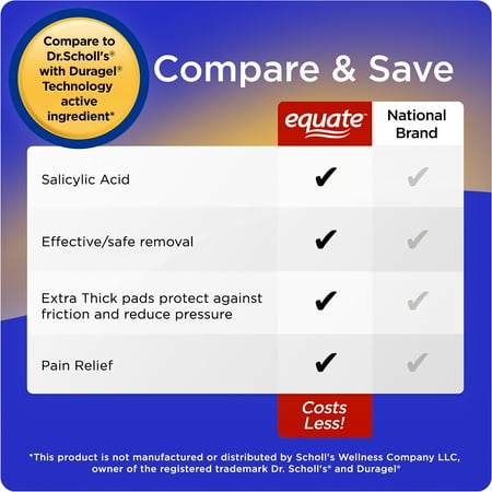 Equate Extra Thick Callus Removers with Pads, Large, 8 Count, Compare to Dr Scholl's® with Duragel® Technology Active Ingredient