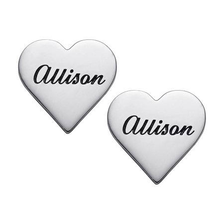 Personalized Women's Sterling Silver or Gold over Silver Heart Stud Earrings