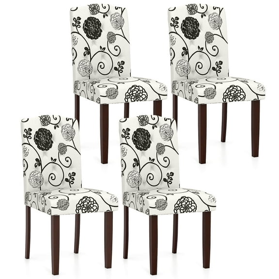 Costway Wooden Dining Chair Set of 4 with Rubber Wood Legs Padded Seat S Springs, Kitchen Beige