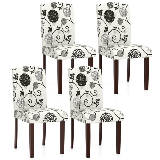 Costway Wooden Dining Chair Set of 4 with Rubber Wood Legs Padded Seat S Springs, Kitchen Beige