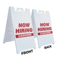 thumbnail image 2 of A-frame Sidewalk Now Hiring Cashiers 24" x 36" Double Sided A-Frame Sidewalk Sign, Includes 2 Installed Vinyl Decals | Foldable Portable White Signicade Sandwich Board Signs, 2 of 5