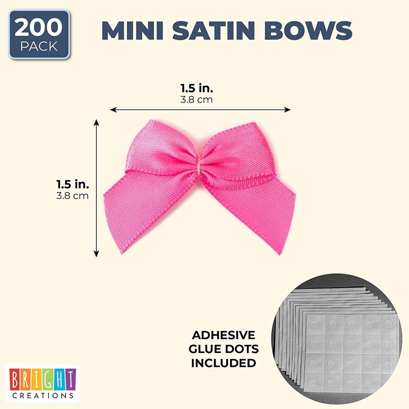 200 Pack Mini Black Satin Bows for Gift Wrapping, Self Adhesive Ribbons for  DIY Crafts, Scrapbooking, 1.5 in