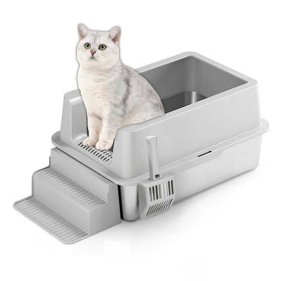 Furrbby Stainless Steel Litter Box Extra Large High Sides, Scoop Easy Clean