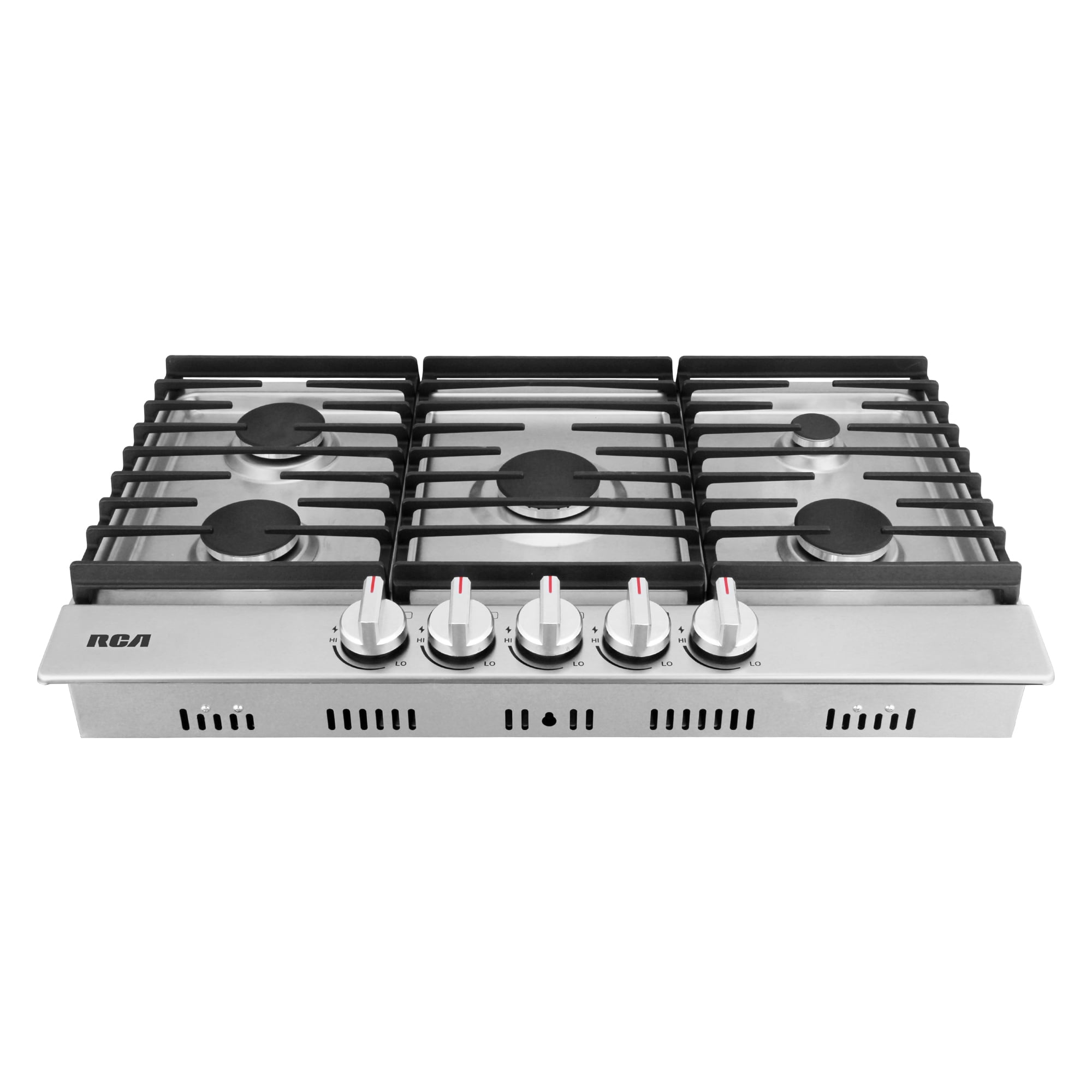 RCA 36 in. Legacy Collection Drop-In Gas Cooktop, 5 Burners, Cast Iron Grates, Metal Knobs in Stainless Steel