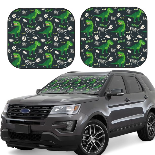 Fotbe Dinosaur and Bone Juego de 2 Piezas de Parasoles para Parabrisas | Bloqueador Solar para Auto | Accesorios Plegables para Protección Solar Interior-Small