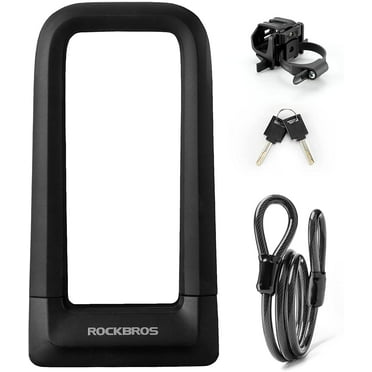 Rockbros U Bicycle Locks, Black Key Lock - 22.5mm Thick Steel, 1.2M Cable