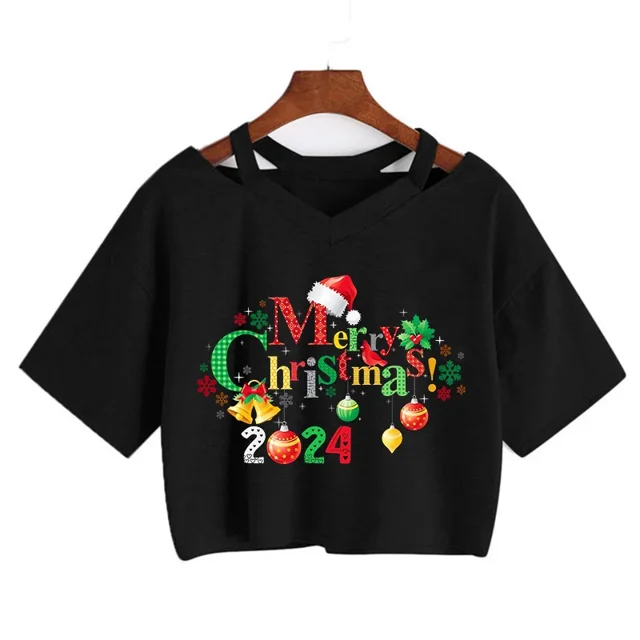 Camiseta de árbol de leopardo de Reno para mujer, ropa de Navidad, Tops cortos de Feliz Navidad, camiseta gótica Harajuku, camiseta de Mange de Año Nuevo
