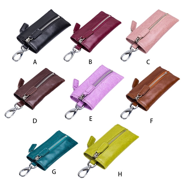 Leather Wallet Keys Storage Purse Shop Key Chain Fashion Vintage Coin Credit Card Receipt Organizing Pouch Pink