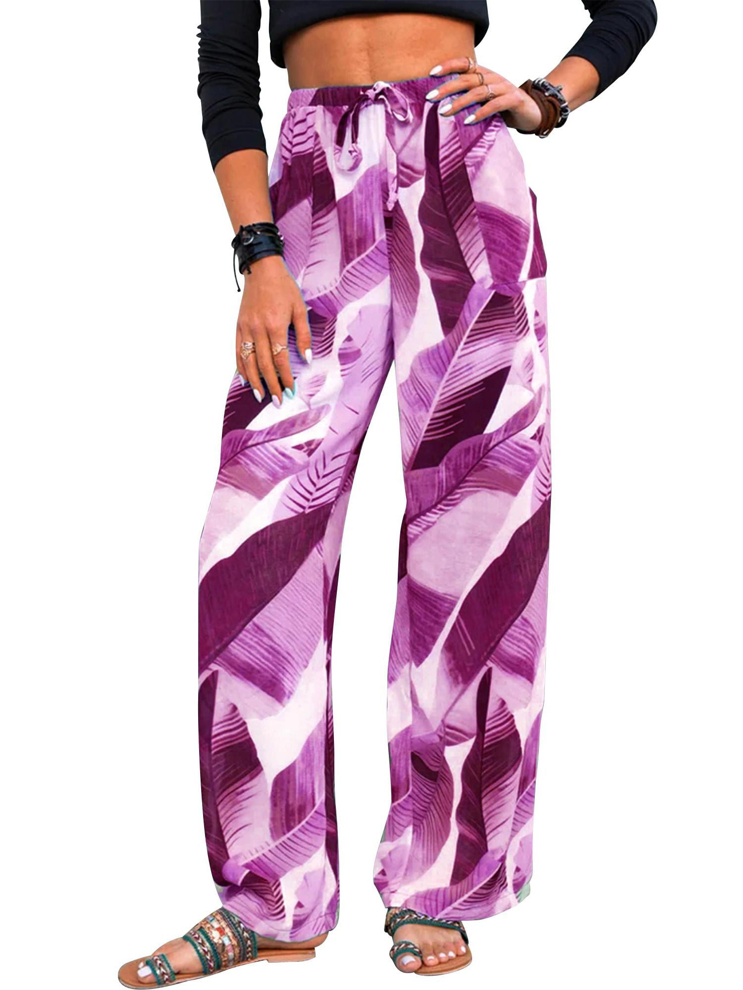 Women/'s Capri Lounge Pants Jogger Pants Printing with Pocket Summer Casual Comfy Boho Baggy Wide Leg Trousers