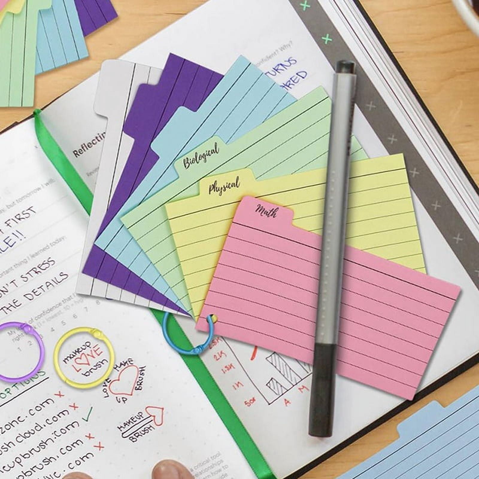 600 Pack Index Cards, 3inch X 5inch Ruled Index Cards with Ring, Colored Lined Flash Cards, Both Sides Note Cards