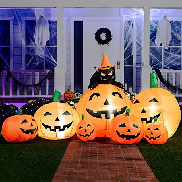 Inflables de Calabaza Halloween Joiedomi 2.1 m con 7 calabazas gato de bruja luces LED integradas
