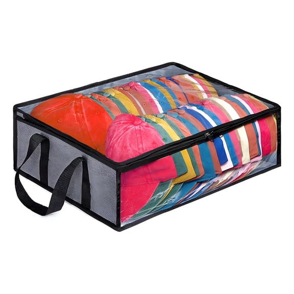 LAMIRO Large Capacity Hat Storage Bag - Easy Access,Holds 40 Baseball Caps,Foldable with Sturdy Handles,Transparent Hat Organizer Bag for Home Use